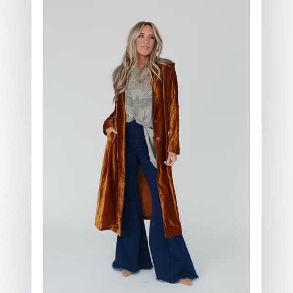Rust Velvet Long Coat - Picture 1 of 10